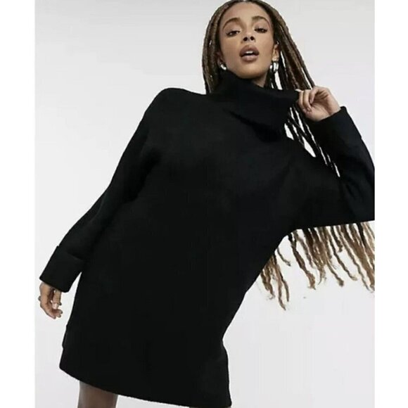 TOPSHOP boxy Turtleneck Dress Sweater SMALL Gray Long Sleeves Dark Gray NEW - Picture 1 of 15